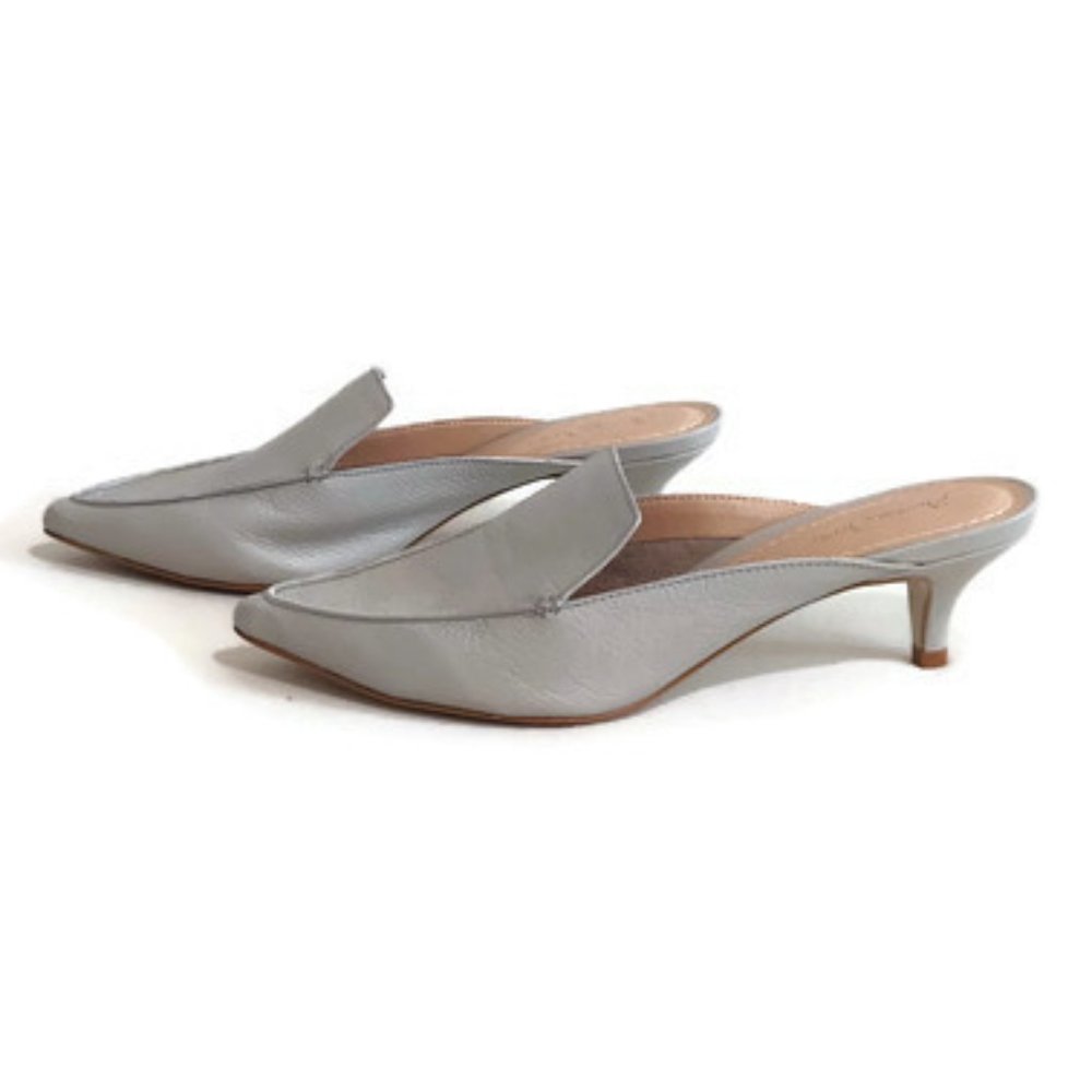 Massimo Matteo Gray Leather Kitten Heel Mules